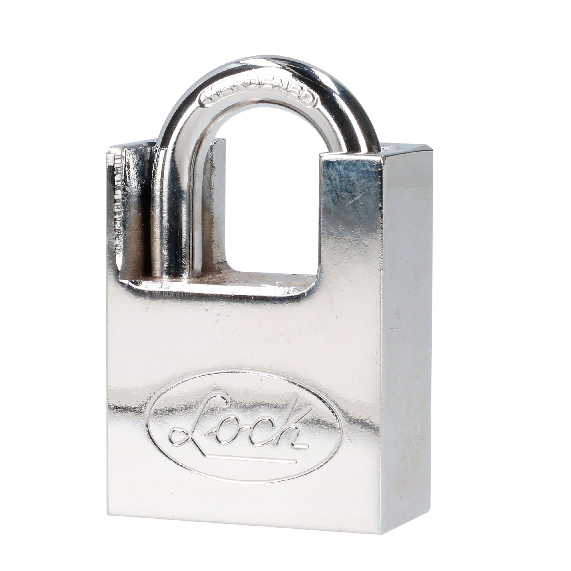 Imagen de CANDADO ANTIPALANCA DOBLE CERROJO LLAVE DE DISCO 40 MM  CROMO SATINADO LOCK