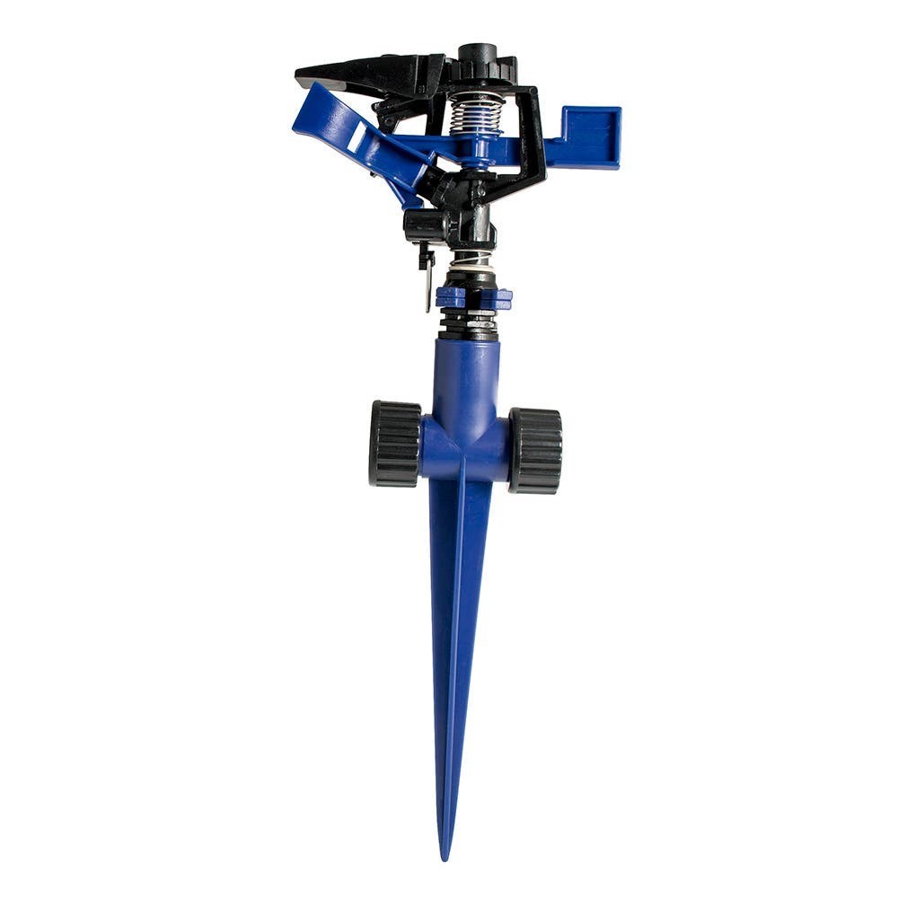 Imagen de ASPERSOR PLASTICO REGULABLE POR PULSACION 3/4'' GHT CON ESTACA 2 VIAS FOY