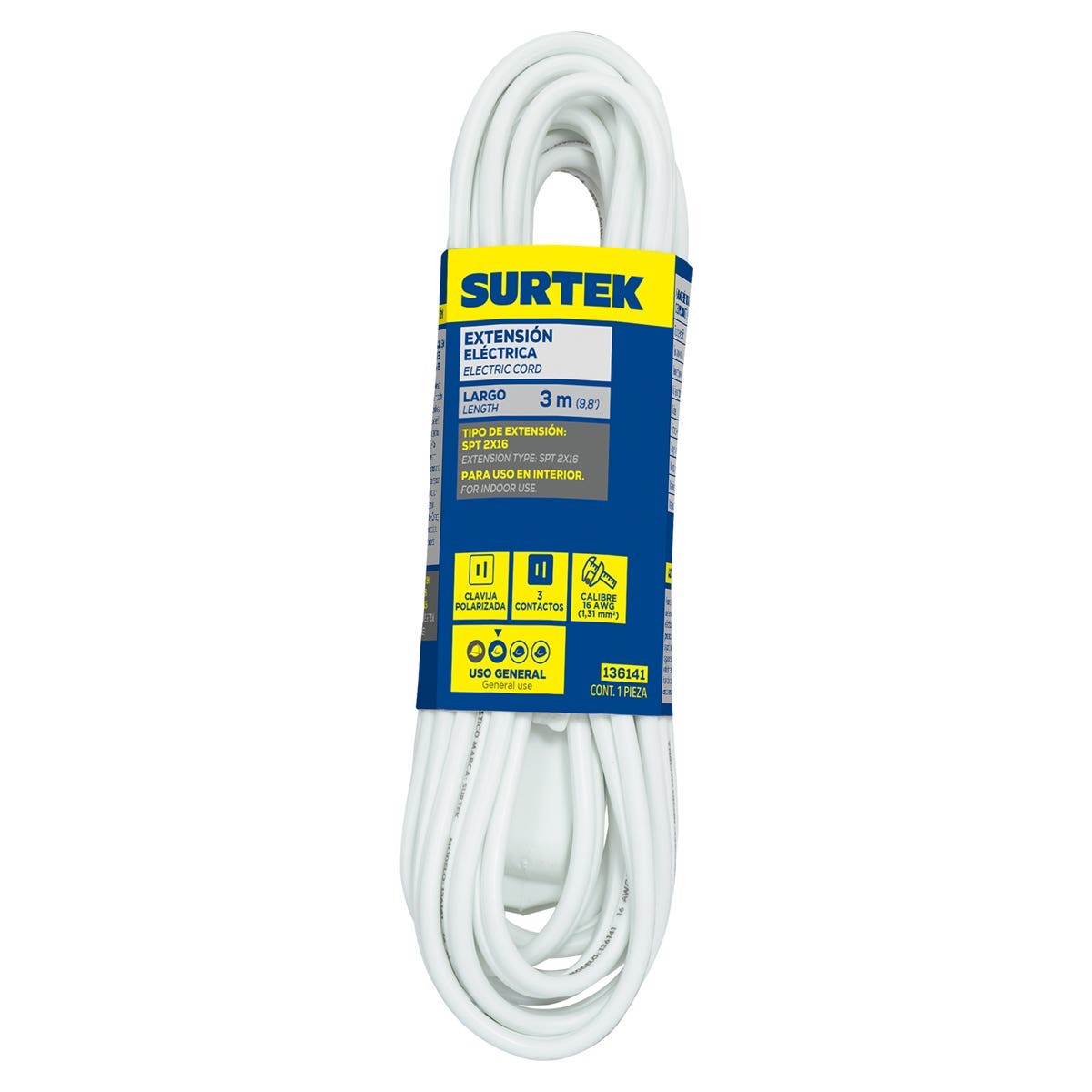 Imagen de EXTENSION DOMESTICA BLANCA 3 MTS SURTEK