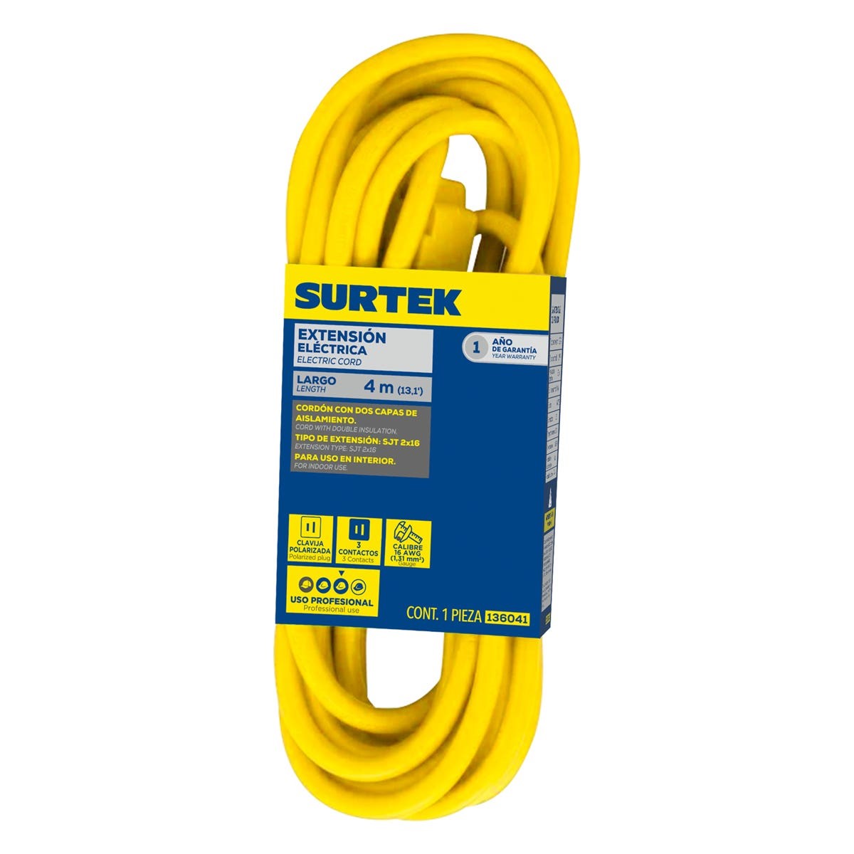 Imagen de EXTENSION ELECTRICA DE USO RUDO POLARIZADA 4 MTS SURTEK