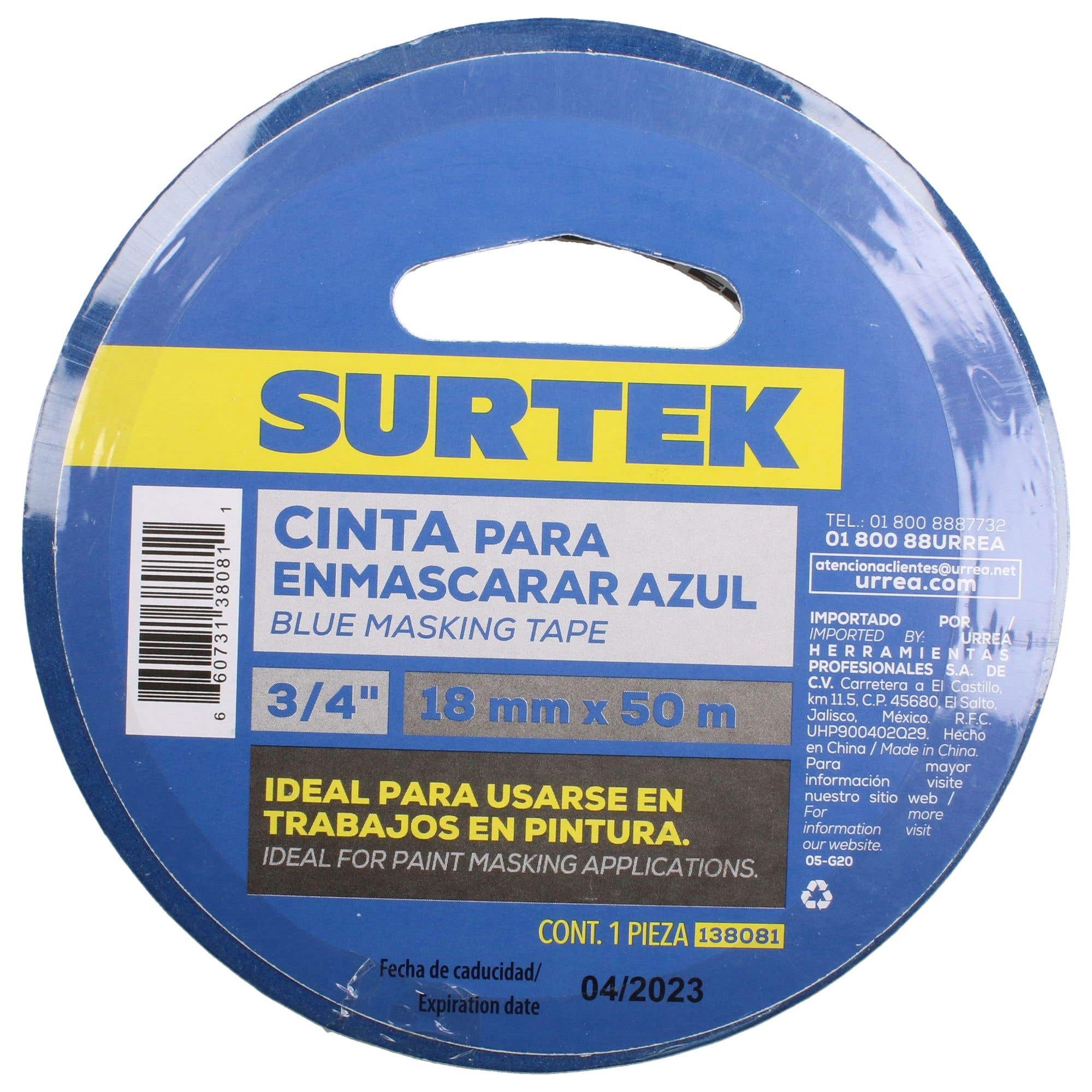 Imagen de CINTA MASKING TAPE PARA ENMASCARAR 19 MM X 50 MTS COLOR AZUL SURTEK