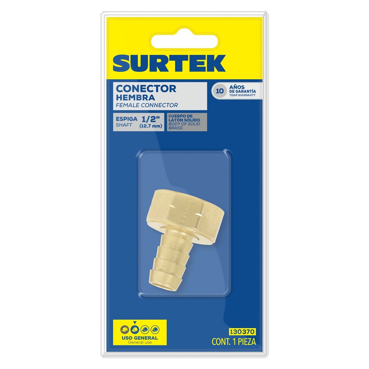 Imagen de CONECTOR PARA MANGUERA DE RIEGO DE LATON HEMBRA 1/2" SURTEK