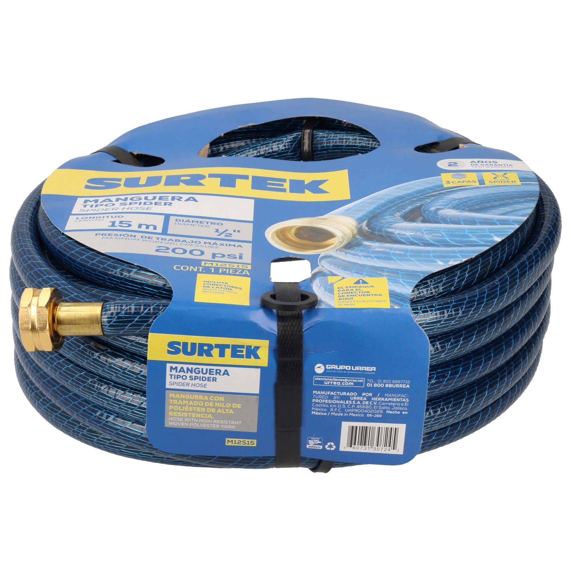 Imagen de MANGUERA SPIDER 1/2" ARMADA CON CONECTOR METALICO 15 MTS SURTEK