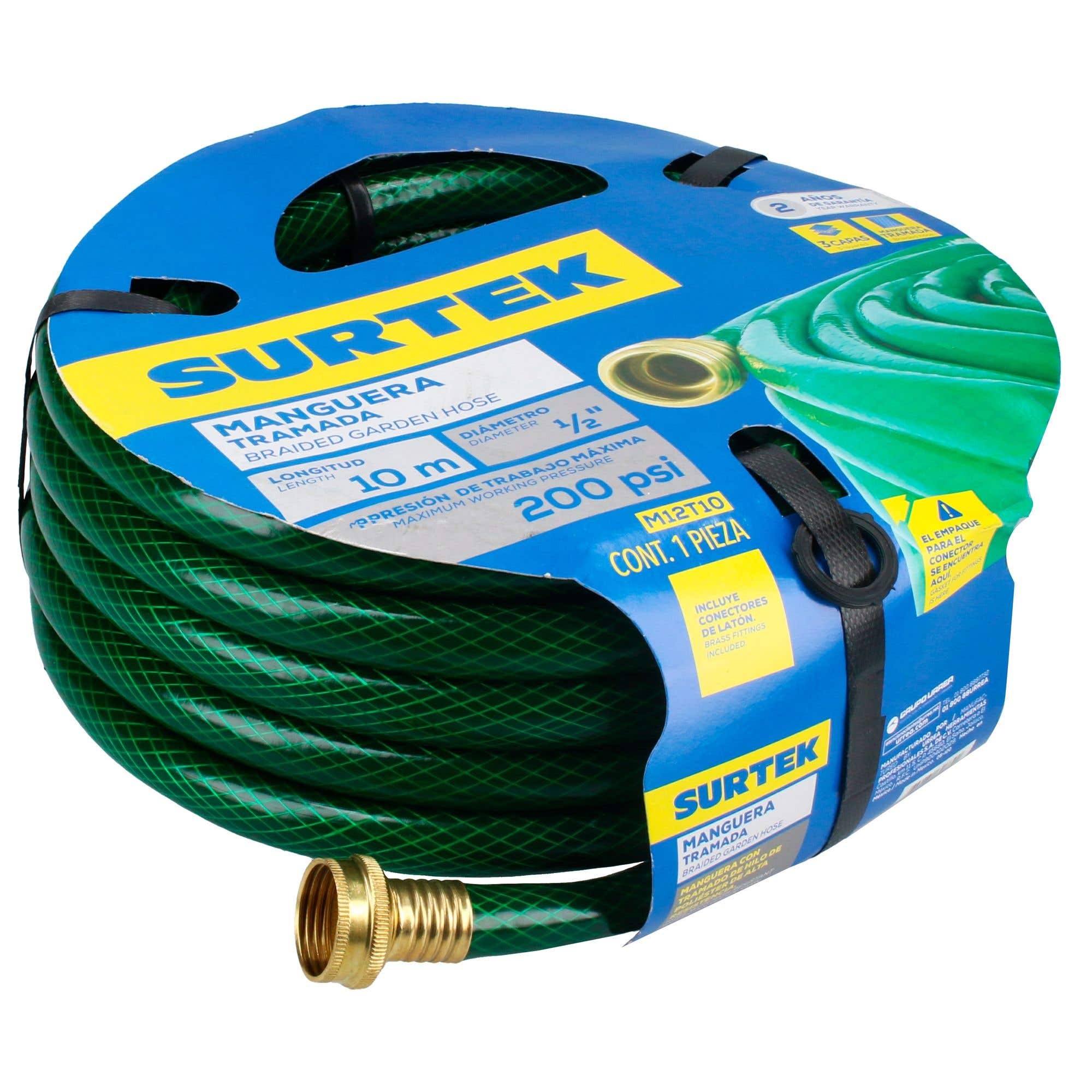 Imagen de MANGUERA TRAMADA VERDE 1/2" ARMADA CON CONECTOR METALICO 10 MTS SURTEK