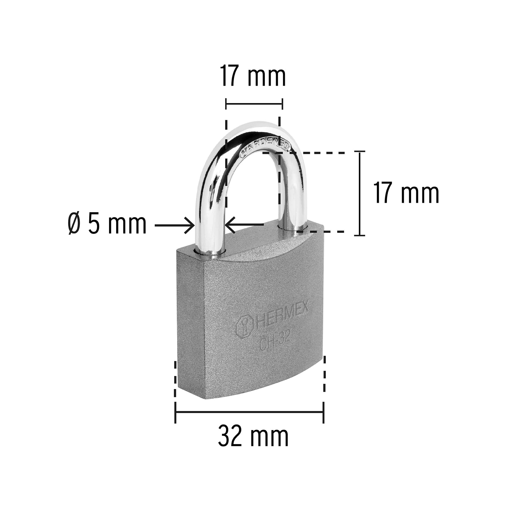 Imagen de CANDADO DE HIERRO DE 32 MM GANCHO CORTO EN BLISTER HERMEX, imagen 3