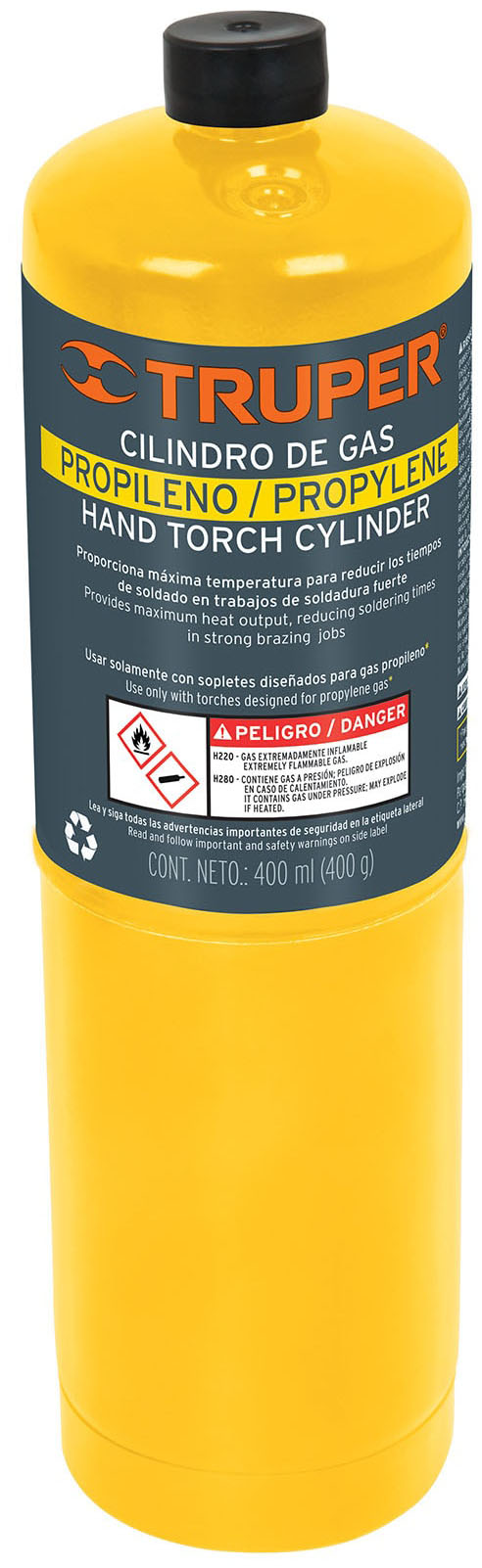 Imagen de CILINDRO DE GAS PROPILENO DE 400 GRAMOS AMARILLO TRUPER