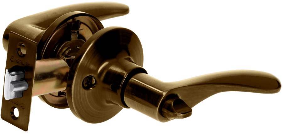 Imagen de CERRADURA DE MANIJA "MILAN" PARA RECAMARA EN LATON ANTIGUO CON CILINDRO METALICO HERMEX