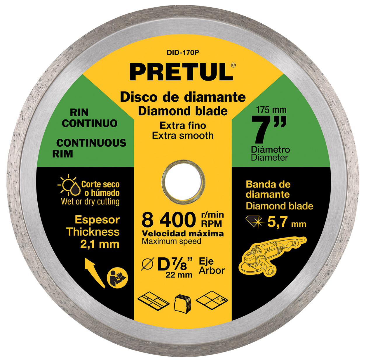 Imagen de DISCO DE DIAMANTE DE 7" X 2.1 MM CON RIN CONTINUO PRETUL