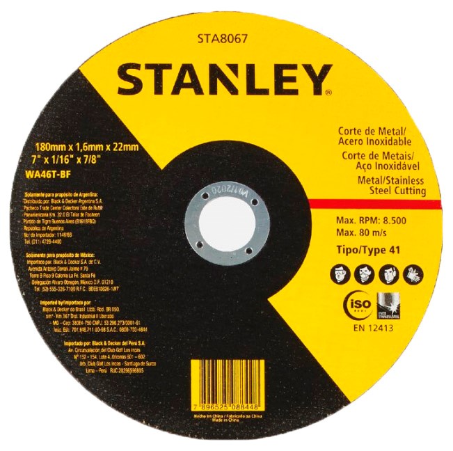 Imagen de DISCO ABRASIVO PARA CORTE FINO DE METAL DE 7" STANLEY