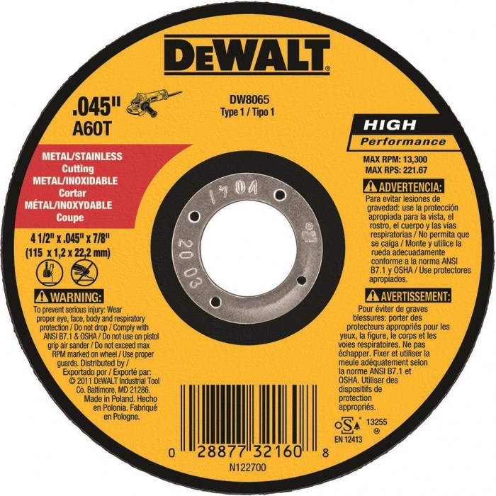 Imagen de DISCO DE CORTE FINO DE 7" PARA METAL (DW8065)  DEWALT