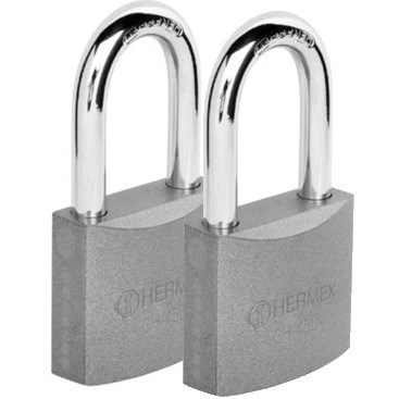 Imagen de BLISTER CON 2 CANDADOS DE HIERRO DE 45 MM CON GANCHO LARGO HERMEX