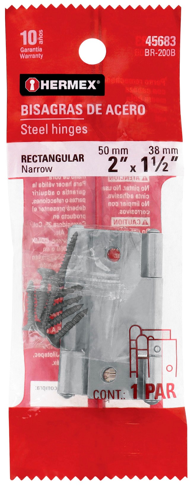 Imagen de BOLSA CON 2 BISAGRAS RECTANGULARES DE 2" EN ACERO PULIDO HERMEX